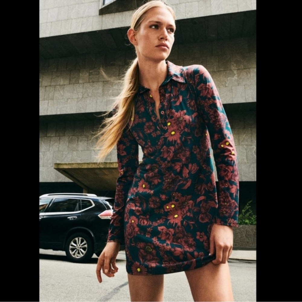 ZARA retro floral shirt dress mini